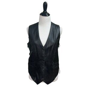 Unik Premium Women's M Medium Motorcycle Vest Leather Lace up Sides Biker Black
